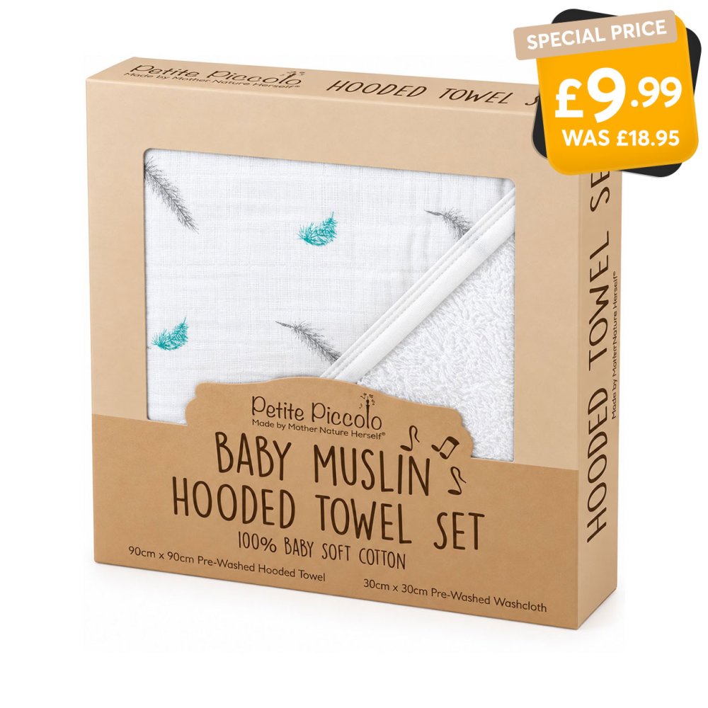 HOODED TOWEL AND WASHCLOTH FEATHERS HOODED TOWEL AND WASHCLOTH FEATHERS